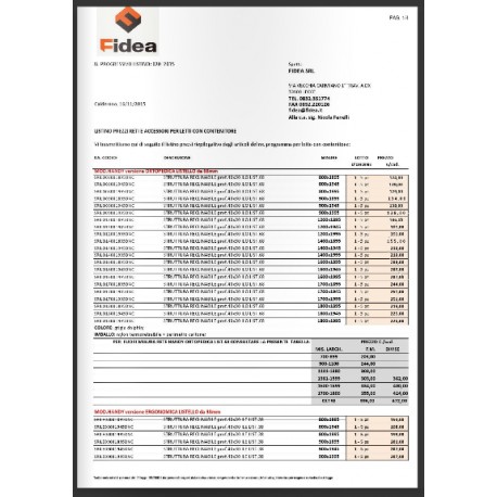 Listino prezzi reti e accessori letti con contenitore